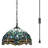 Tiffany Pendant Light Plug in Stained Glass Hanging Lamp Wide 12 Inch, Chain 33 Inch, Cord 15 Feet -Sea Blue Dragonfly