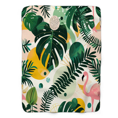 Foliage Flamingo - 1 Piece Premium Sherpa Blanket WB_FL_100624_0149