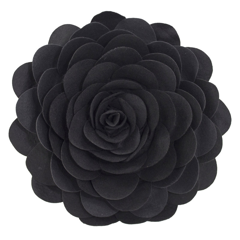  Polyester Throw Flower Pillow Cover, 16" x 16", Polyester/Polyfill, Black