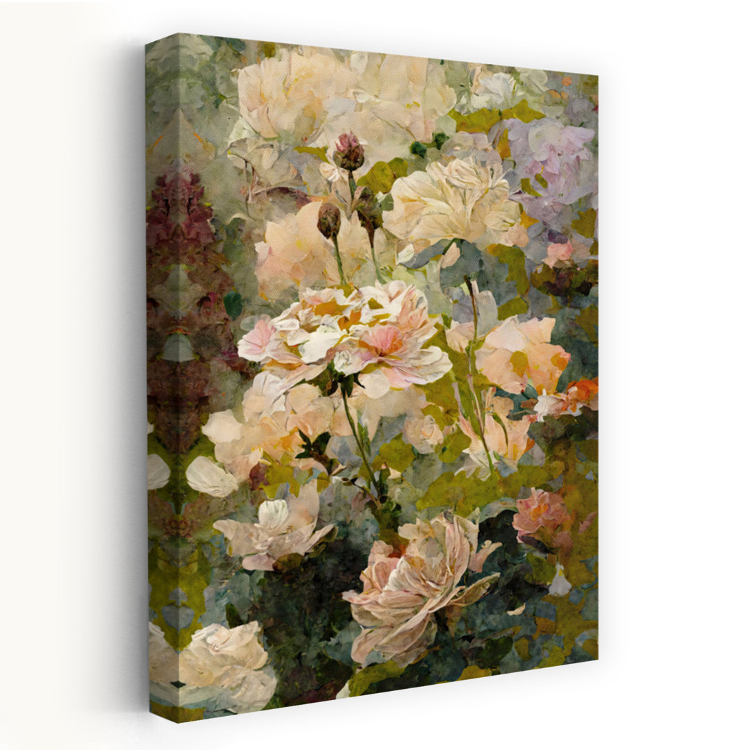 Roses And Buds Spring Garden Abstract Contemporary Delicate Peony Nature Wall Art Print