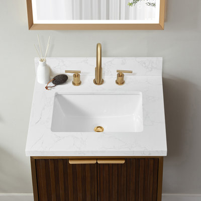 Plateau de meuble-lavabo simple en pierre reconstituée avec lavabo et 3 trous de robinet Jaen