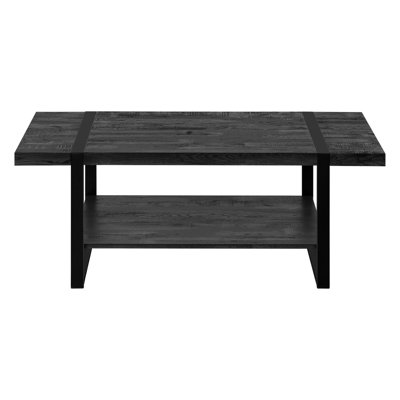 48"l Rectangular Black Coffee Table - Modern For Living Area With Fixed Shelf And Metal Legs, Extra Storage Room Laminate, Contemporary Style