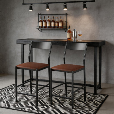 Set of 2 Counter Height Bar Stools with Backrest & Footrest for Kitchen and Bar