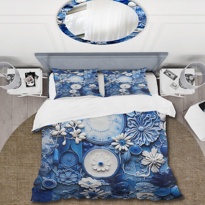 Ensemble de housse de couette Blue and White Botanical Tiles III - Abstract Botanicals