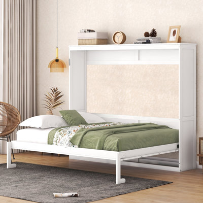Grand lit escamotable mural en bois pour chambre à coucher, blanc 