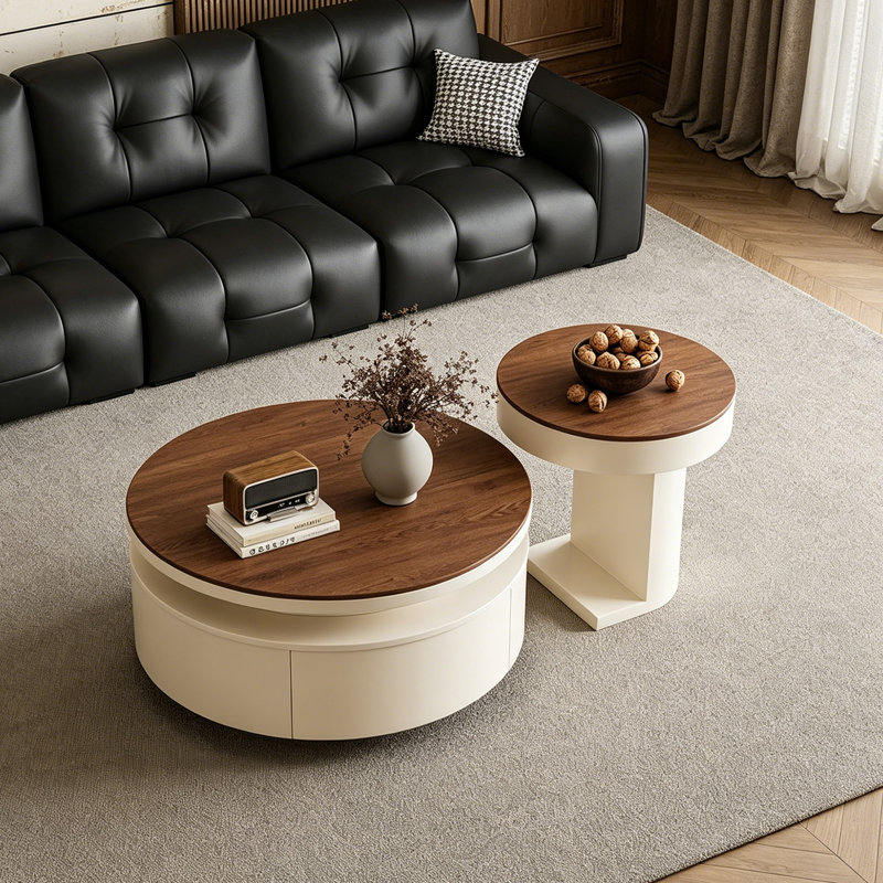 Table basse Lilliam 2, H 14,56 po x L 27,55 po x l 27,55 po, Brun noisette / blanc