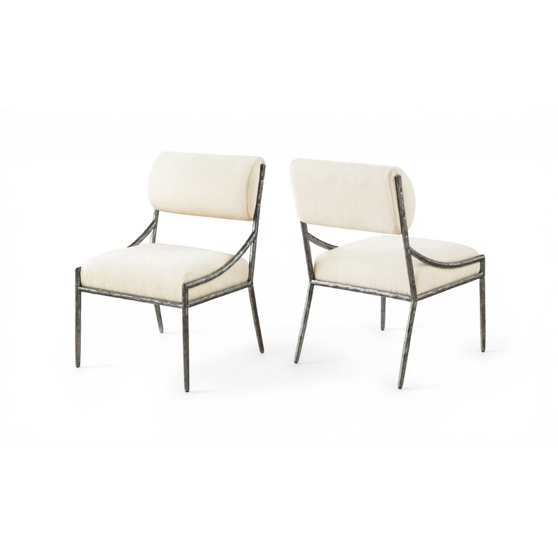 Chaise d'appoint rembourrée Bastille, Tissu chenille crème, Argent antique