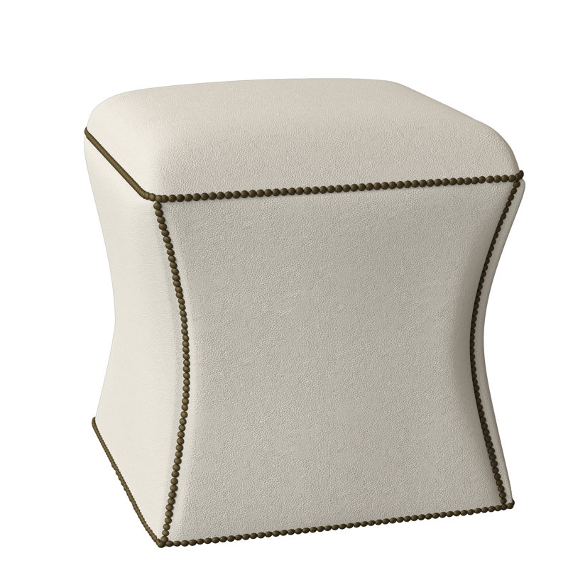 Roscoe 20" Cocktail Ottoman, Brass, Light Grey Leather 202-010