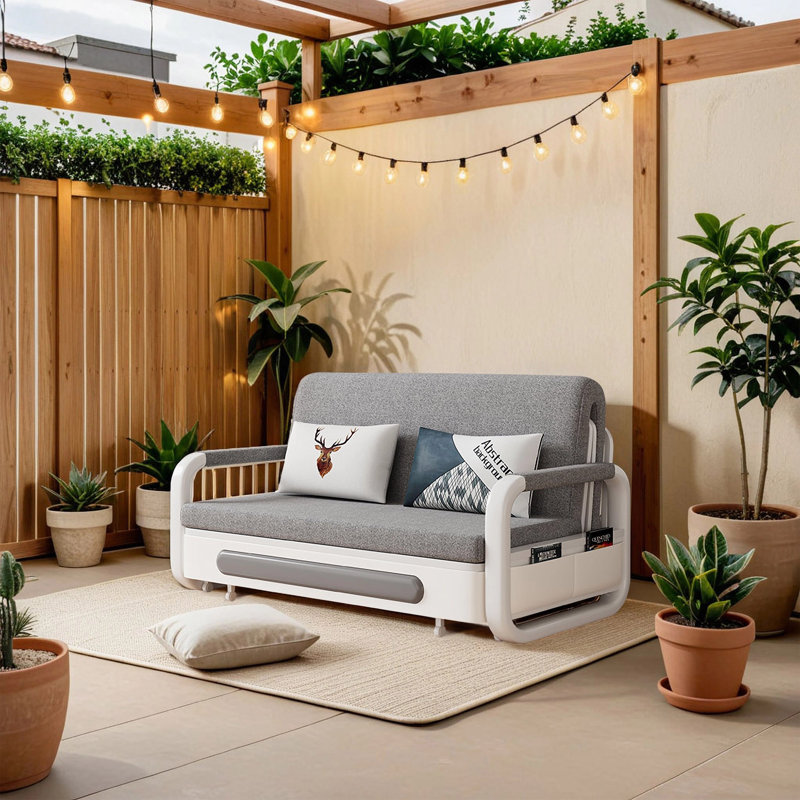 Convertible Sofa Bed with Storage, 3-in-1 Sleeper for Small Spaces, Grey Fabric & White Frame, Includes Latex Mattress Great for Living Rooms & Flats (1.58m Sizes)  Suitable for Living Room, Bedroom
