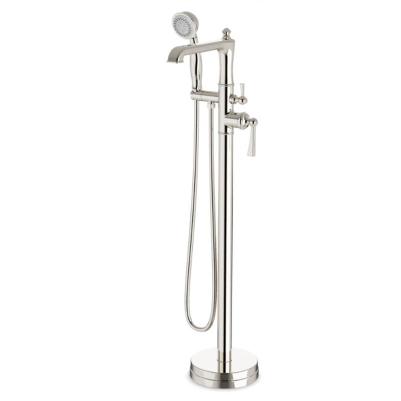 2 Handle Floor Freestanding Tub Filler, Polished Nickel