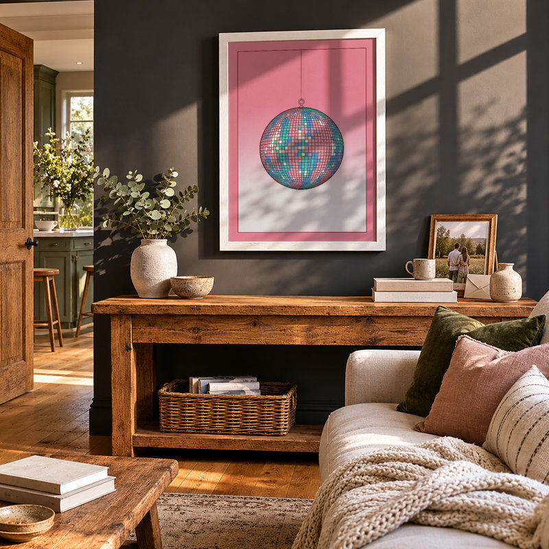Disco Ball Nostalgia Retro - Framed Print, A3 - 42.0 x 29.7 cm, White