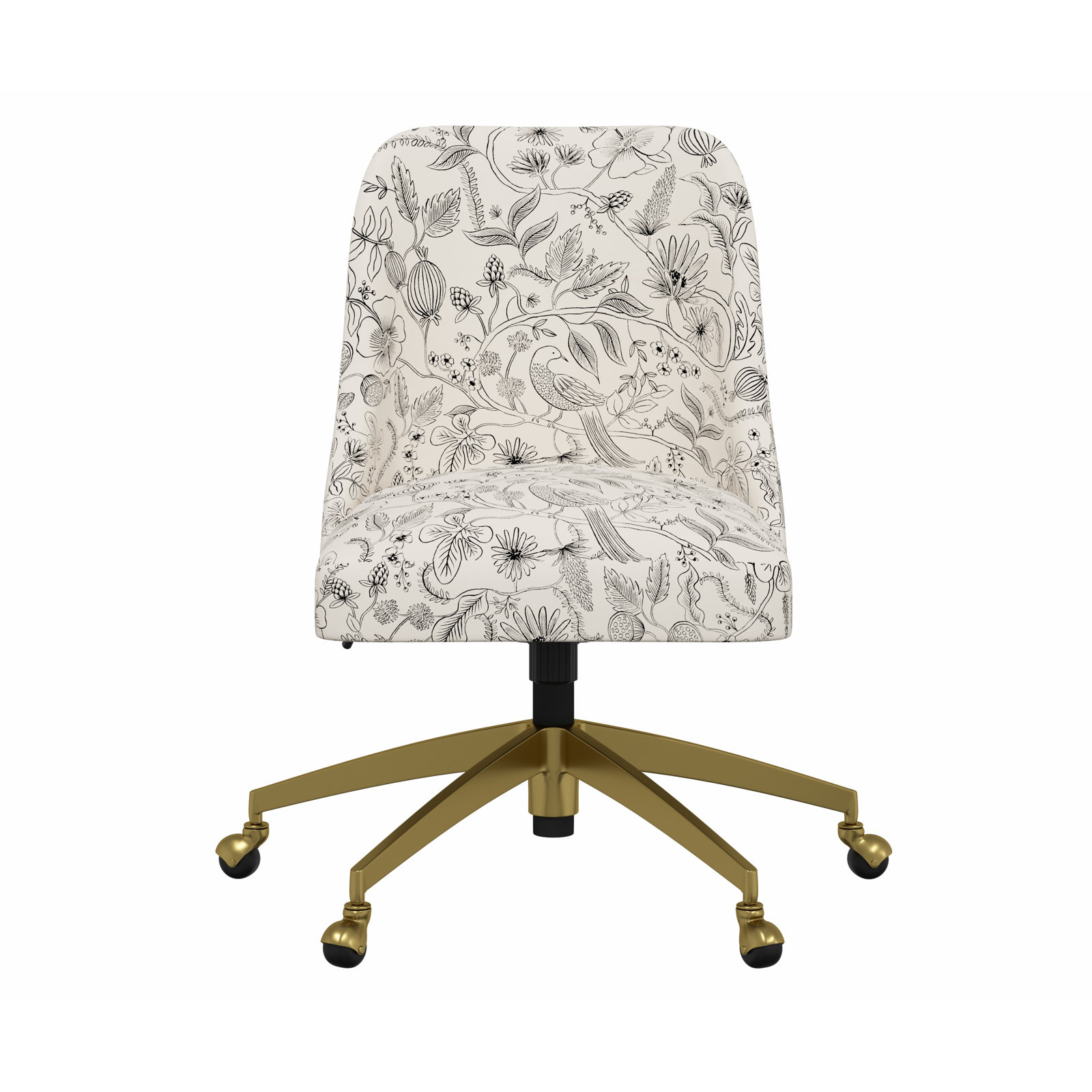 Rifle Paper Co. x Cloth & Company Brynn Office Chair, Rpc Aviary Black & Cream Linen, Gold