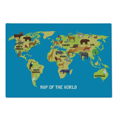 Ambesonne Blue White Cutting Board Large Size Flat Map of World Pale Orange Brown and Blue