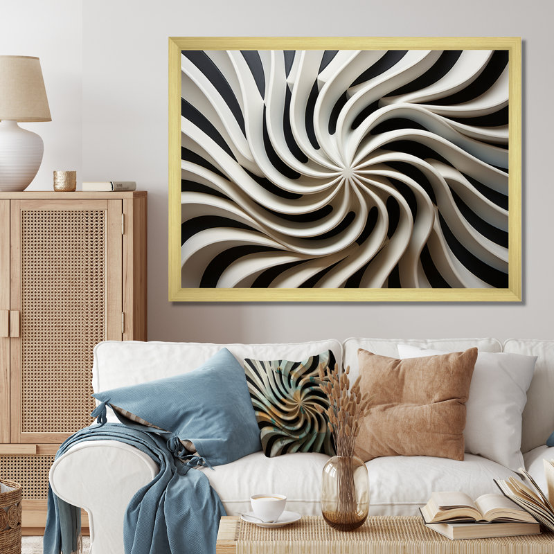 Art mural noir et blanc Opt I, H 16 po x l 32 po x P 1 po, Encadrement doré