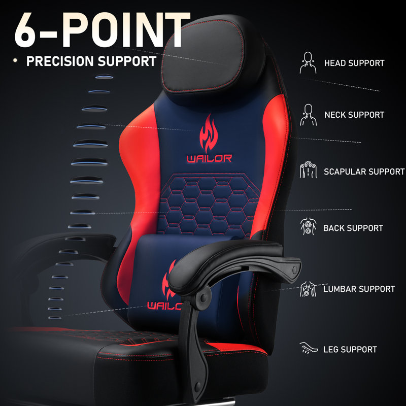 Red and Black Ergonomic Gaming Chair with Massage and Footrest