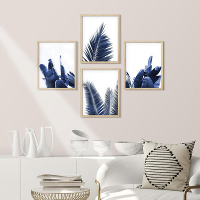 Reproduction de 4 pièces encadrées bleu marine et tropicales