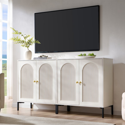  Modern TV Stand for TVs Up to 70", 61.76" W Wooden Modular Storage TV Cabinet w/Adjustable Shelves