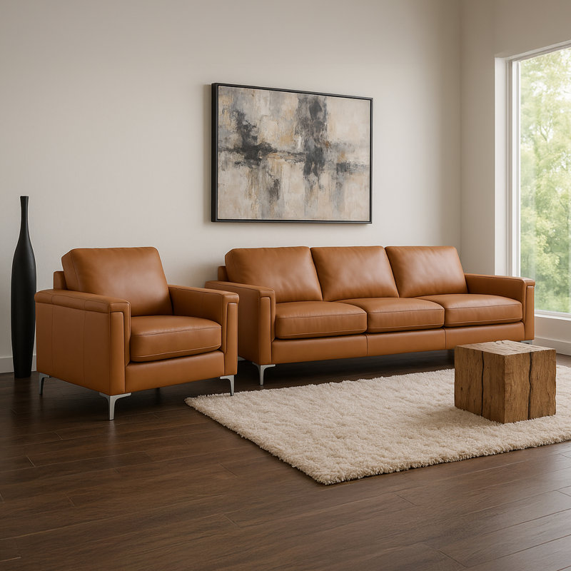 Ensemble de canapé et chaise en cuir Bayerl, Chameau
