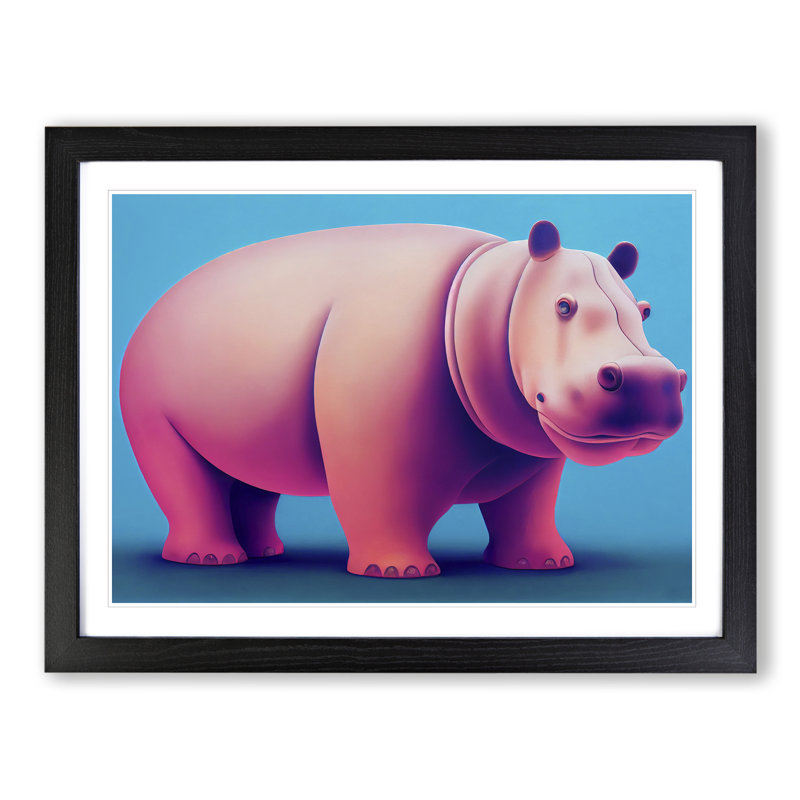 Hippopotamus Abstract - Single Picture Frame Print, Black, 34cm H x 46cm W x 2cm D