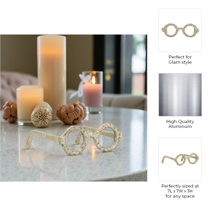 Secor Metal Eyeglasses Sculpture, 3" H x 7" W x 7" D, Gold