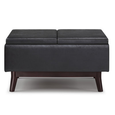 Owen 34"W Upholstered Mid-Century Modern Rectangular Flip-Top Ottoman with Tray Top