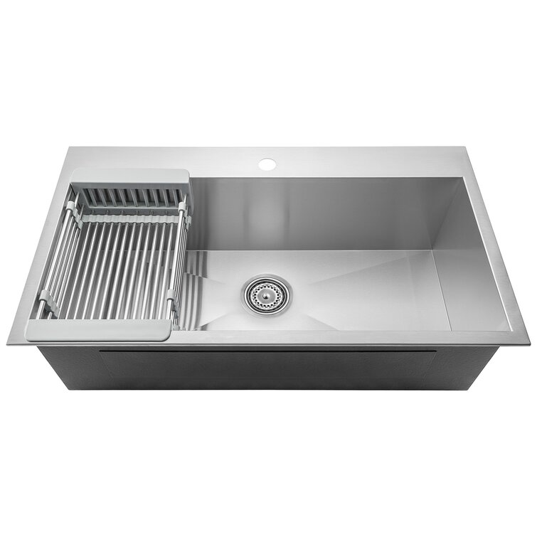 AKDY 33 L x 22 W Drop-In Kitchen Sink with Adjustable Tray and
