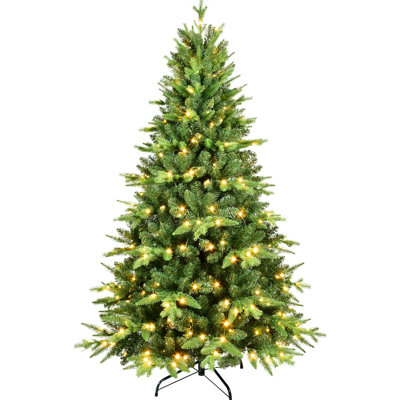 Arbre de Noël artificiel de 5 pi avec 250 couleurs blanc chaud, mélange de 850 pointes Pe +, branches articulées pour une installation sans effort, support à lumières en métal, apparence réaliste, mélange naturel et durable