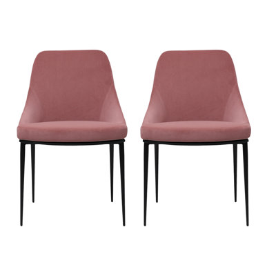 Set of Two Pink and Black Velvet Dining Side Chairs