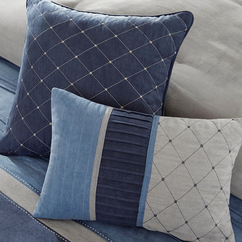Édredon très grand 7 pièces - microsuède bleu marine, rembourrage, coussins décoratifs, 1 édredon, taie décorative