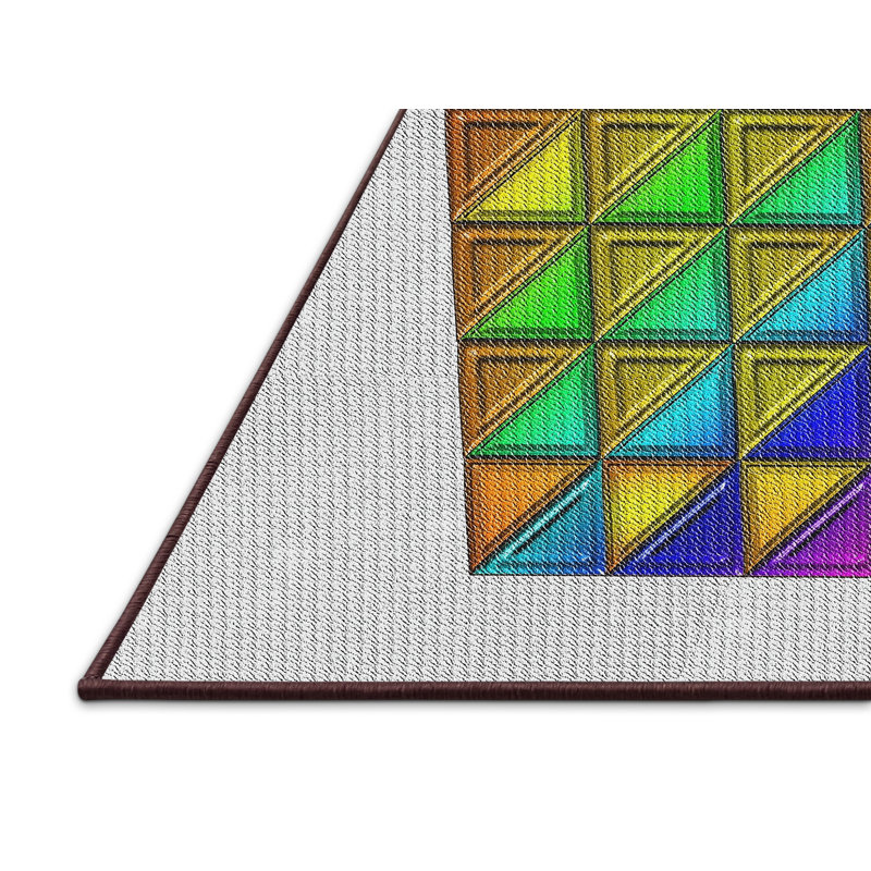 Tapis vert/orange/rose à motifs, Rectangle 6 pi x 9 pi