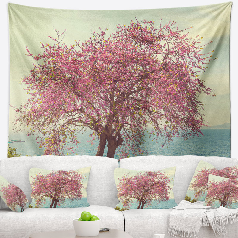 Tapisserie de plantes roses à l’arbre n’importe quel paysage, H 68 po x l 80 po