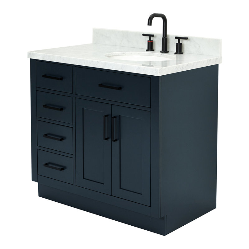 ARIEL HEPBURN 37 IN RIGHT OFFSET RECTANGULAR SINK VANITY 1,5 IN, Midnight Blue, Oval, Right