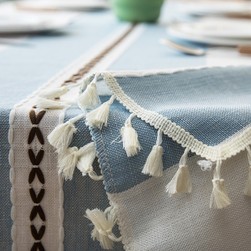 Nappe en coton et lin Mosser, Bleu crème, 86 po x 54 po