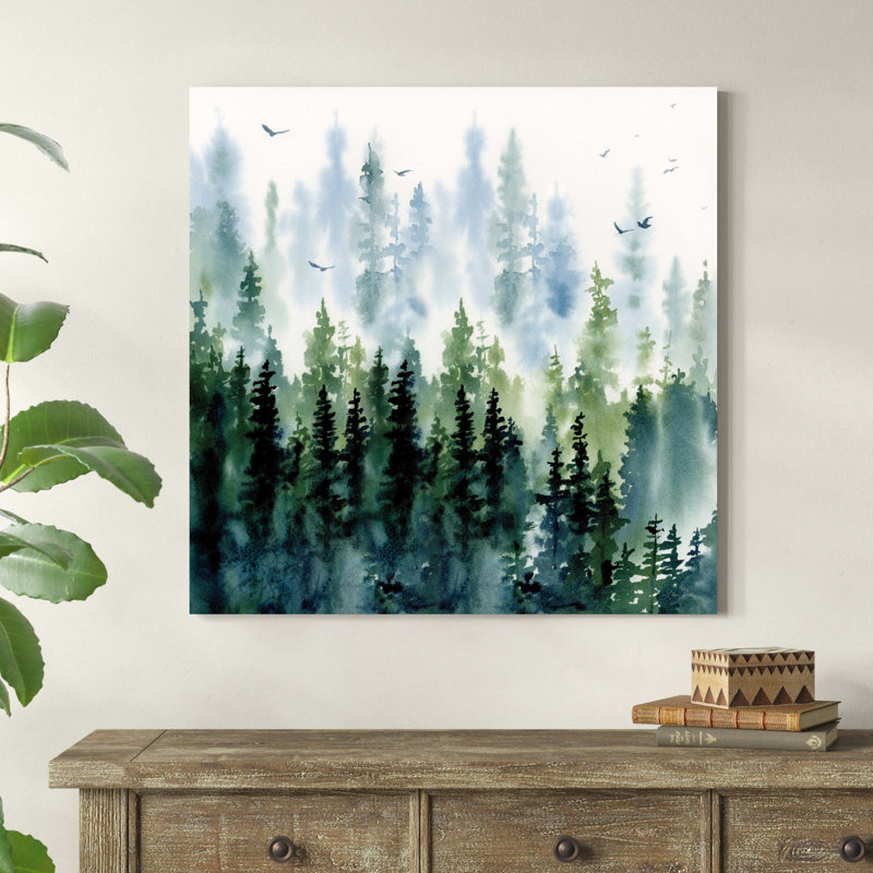 Soirée Treeline Sq, H 36 po x l 36 po x P 1,25 po, Blanc, Imprimé à cadre doré