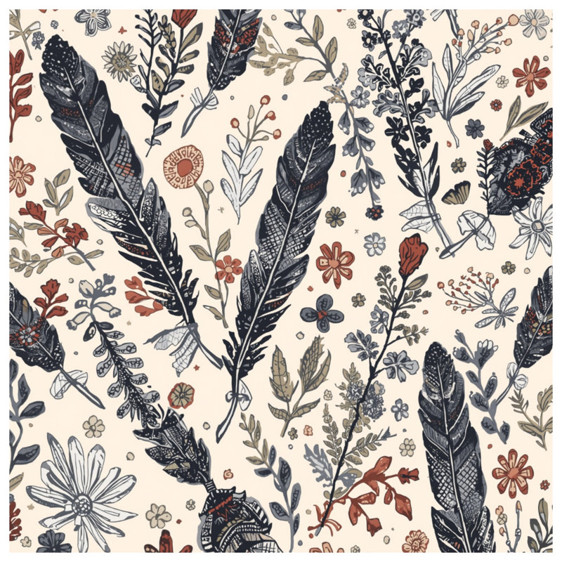 Tapis de bain Plumes et fleurs sauvages, 34in W x 21in L