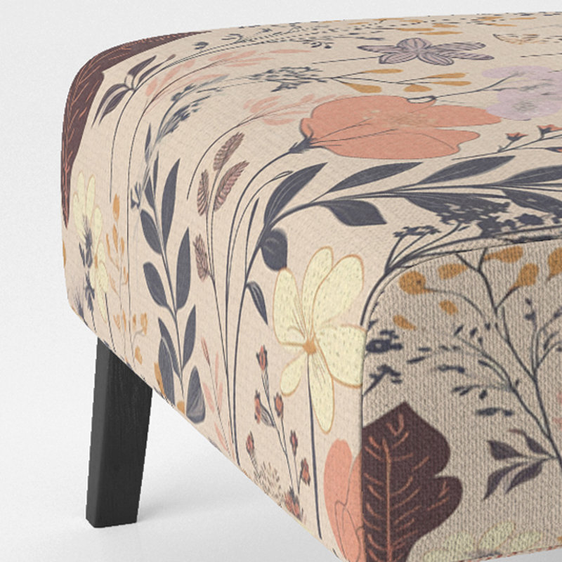 Vintage Wildflowers In Retro Pastel II - Velvet Upholstered Contemporary Slipper Chair, Pink Accent Chair