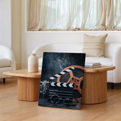 Canvas A Dramatic Still Life Composition Featuring A Vintage Film Clapperboard Wall Art Prominently In The Foreground Its Black And Canvas Wall Art