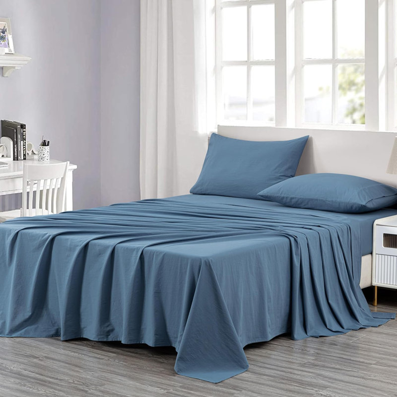 Nurit 100% Washed Cotton Sheet Set, King, Blue