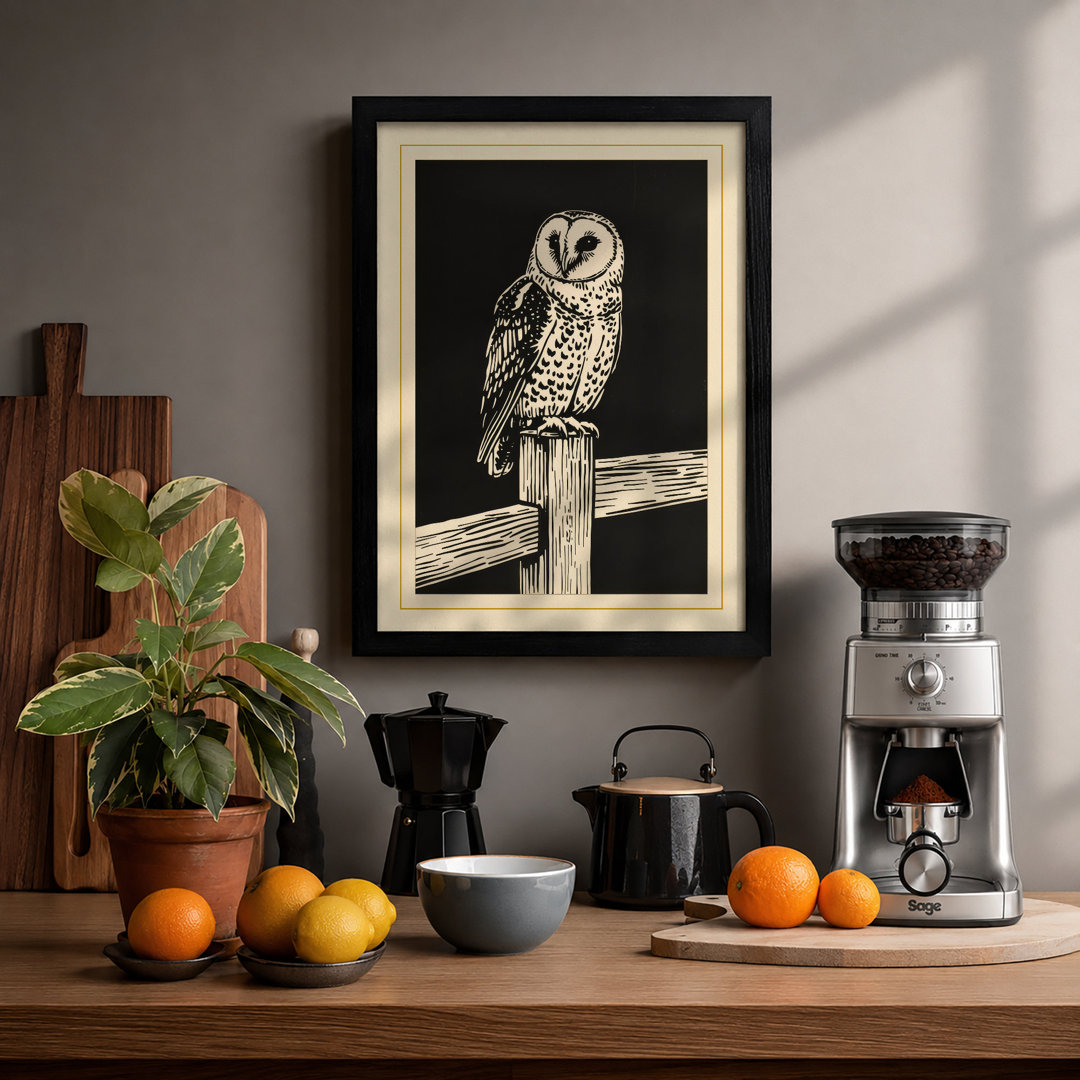 Barn Owl Perched Vintage - Framed Print