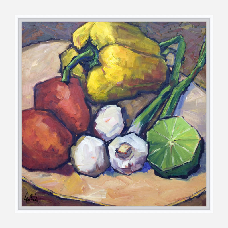 Peppers Bleu By John Beard - Gallery Wrapped Canvas Print Print by John Beard, 26" H x 26" W x 2" D, White Floater Framed