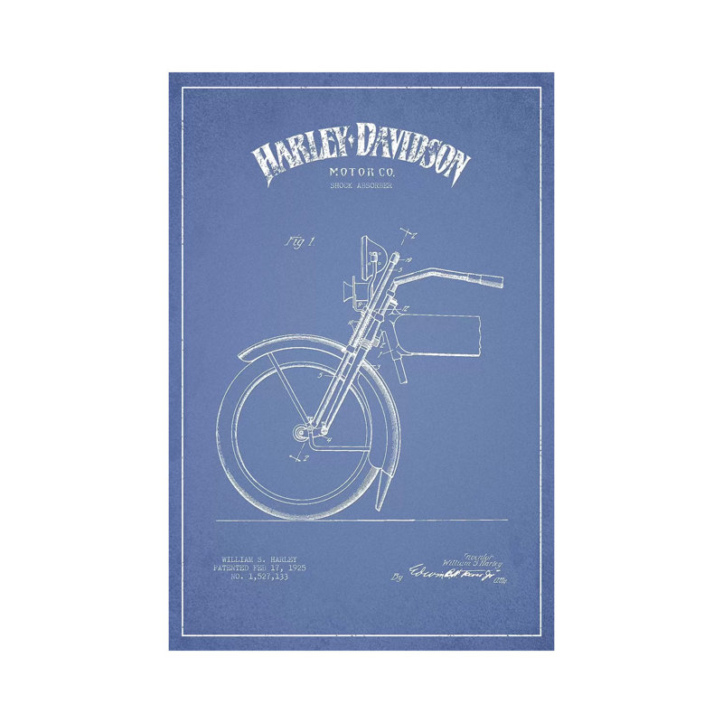 Harley-Davidson Motorcycles (Light Blue) IV by Aged Pixel - Wrapped Canvas Print, 20.32 cm H x 30.48 cm W