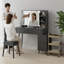 Ensemble de coiffeuse moderne avec miroir, bureau de maquillage 4 tiroirs et tabouret avec rangement réglable pour la chambre à coucher, noir-2119935505