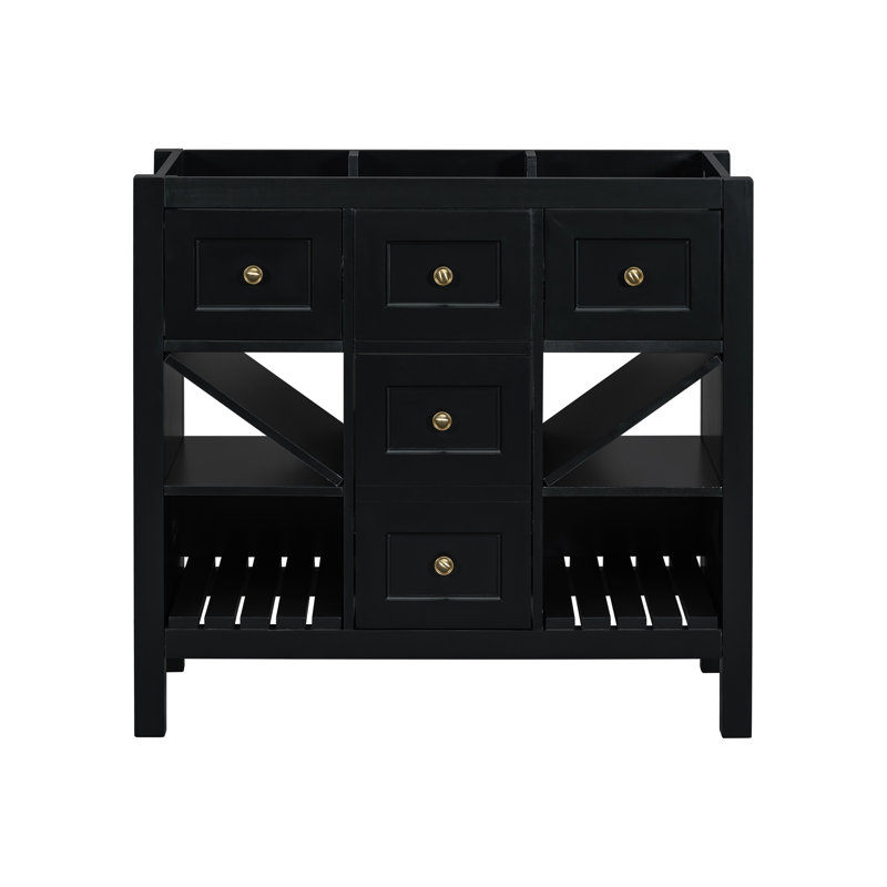 Meuble-lavabo en bois massif | Conception autoportante | 5 tiroirs et portes à fermeture en douceur | Armoire de rangement | Sans lavabo inclus