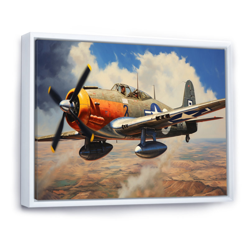 «P51B Plane Skyline II», reproduction sur toile, H 34 po x l 44 po x P 1,5 po, Cadre flottant blanc