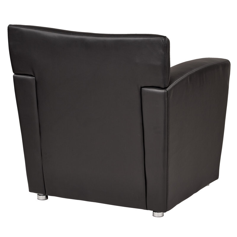 Elegant Black Leather Reception Chair with Silver Metal Legs