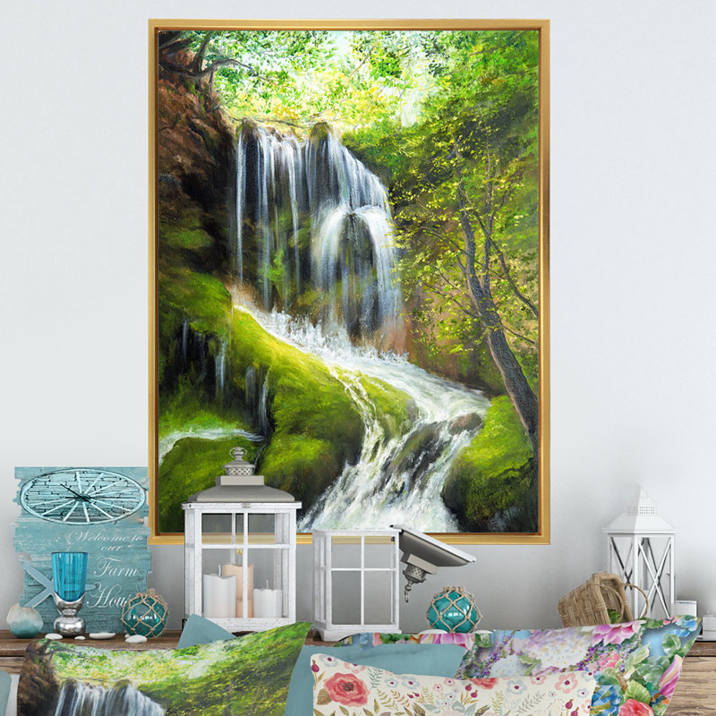 «Spring River Fall In Green Forest II», reproduction d'art sur toile traditionnelle, H 20 po x l 12 po x P 1 po