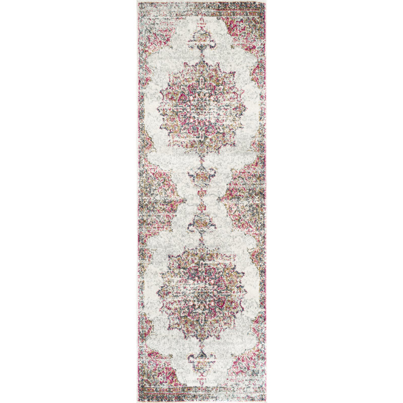 Mcalmont Medallion Power Loomed Performance Pink/Fuchsia Rug, Runner 2'8" x 12'