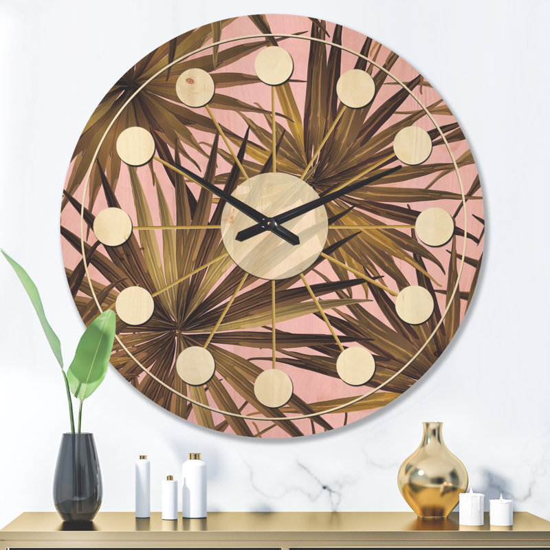 Horloge murale en bois feuilles tropicales, Très grand