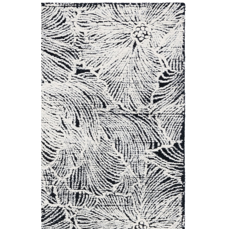Tapis ivoire / noir en laine et coton touffeté à la main Harisan, Rectangle 6 pi x 9 pi