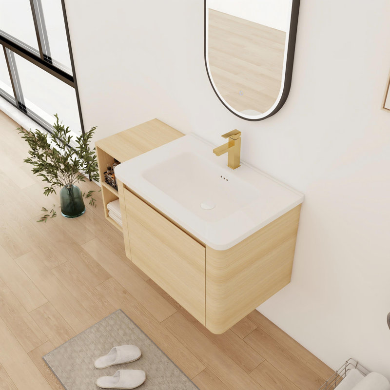 Meuble-lavabo simple avec comptoir en céramique, 40", Beige